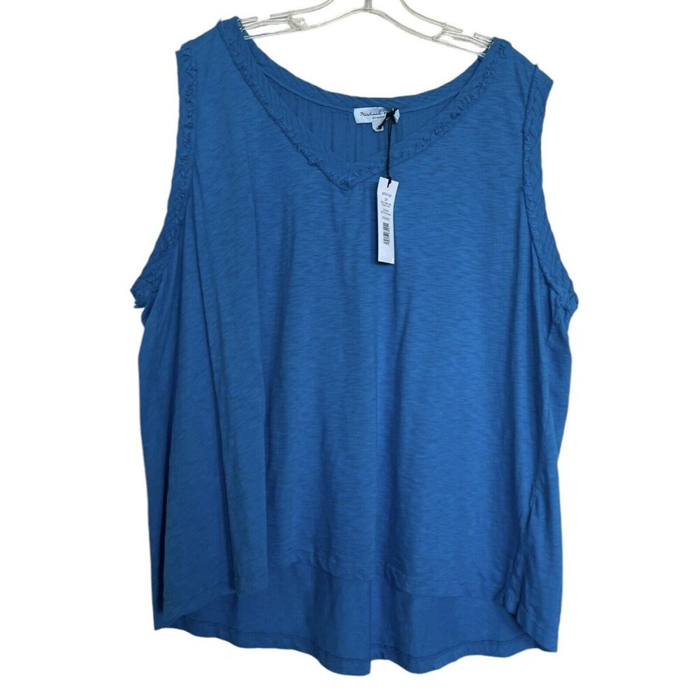 Michael Stars Tank Top Womens Plus Size 2X Dina‎ Blue V Neck Supima Cotton